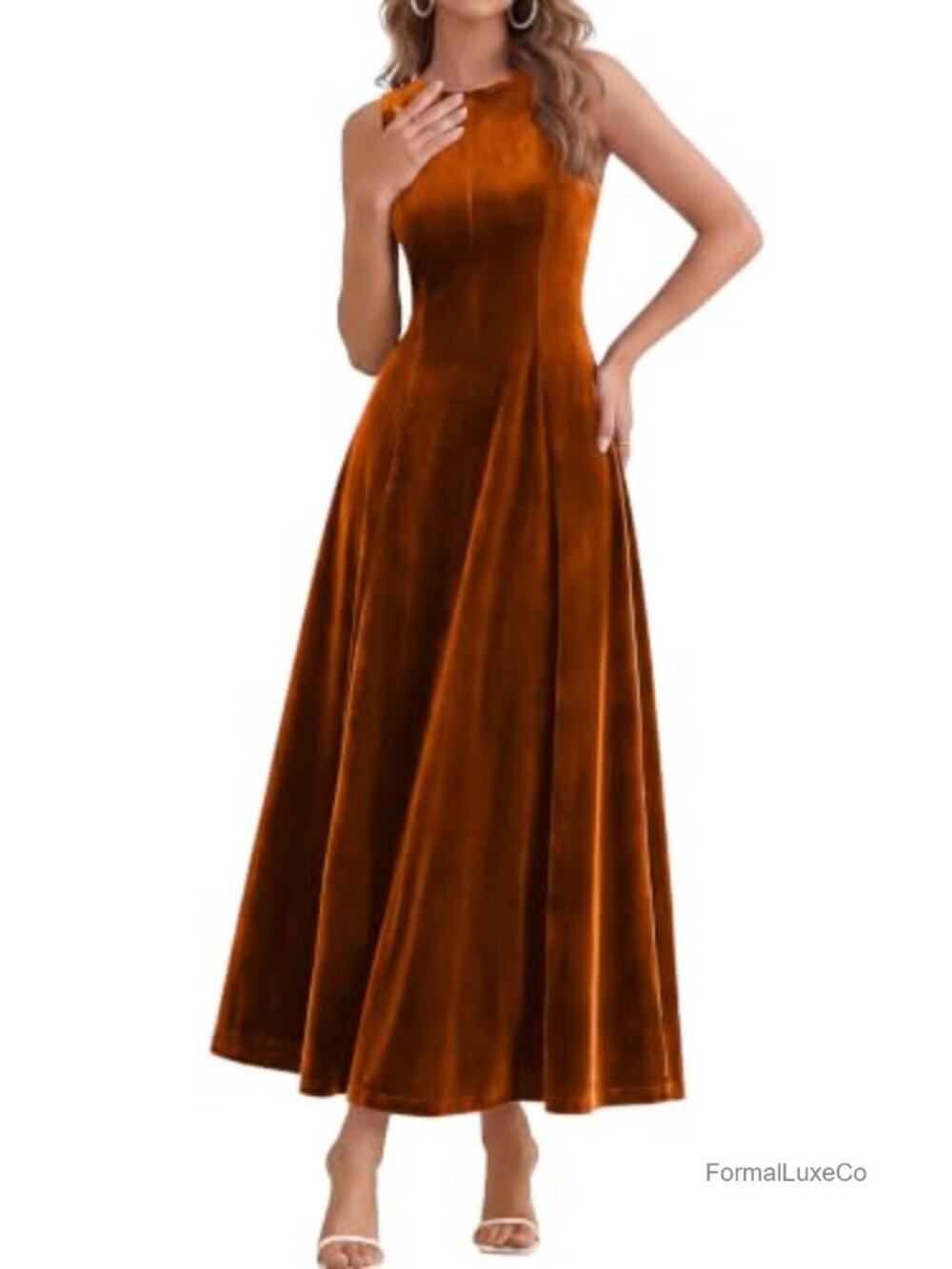 Sleeveless Velvet Maxi Dress Wedding Guest Semi Formal